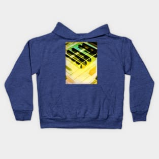 Overlapping Abstract Mirroring Piano Keys with Green and Yellow Kids Hoodie